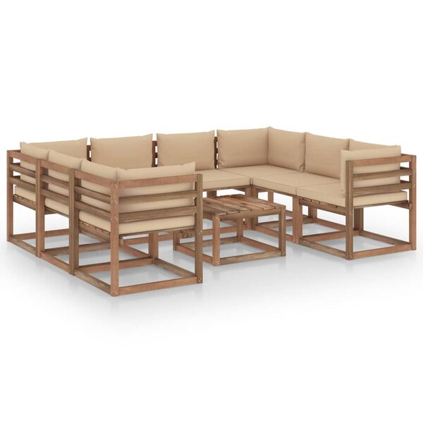 vidaXL 9 pcs conjunto lounge de jardim c/ almofad&otilde;es bege