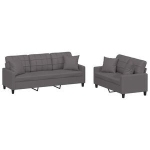 vidaXL 2 pcs conjunto de sof&aacute;s com almofadas couro artificial cinzento