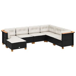 vidaXL 7 pcs conjunto de sof&aacute;s p/ jardim c/ almofad&otilde;es vime PE preto