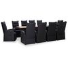 vidaXL 11 pcs conjunto jantar p/ exterior vime e madeira ac&aacute;cia preto