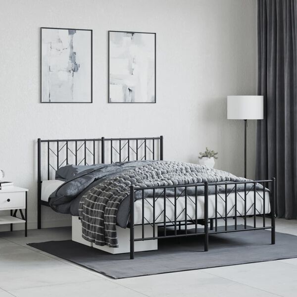 vidaXL Estrutura de cama com cabeceira e p&eacute;s 135x190 cm metal preto
