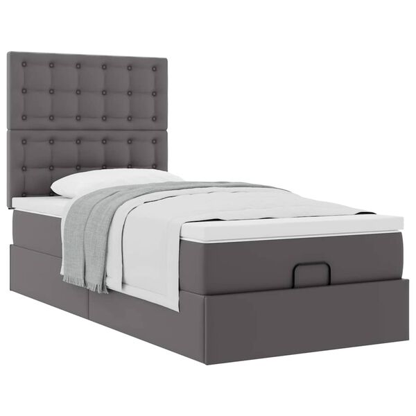 vidaXL Cama otomana com colch&atilde;o 90x190 cm couro artificial cinzento