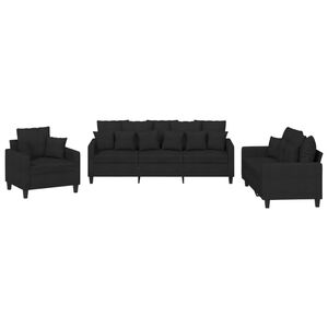 vidaXL 3 pcs conjunto de sof&aacute;s com almofadas tecido preto