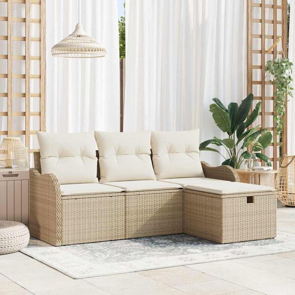 vidaXL Conjunto de Sofá de Jardim com almofada 4 pcs Rattan Sintético