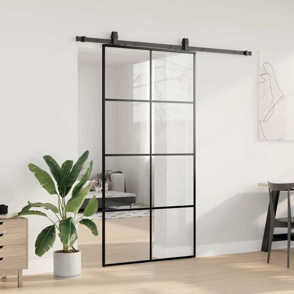 vidaXL Porta desliz. c/ conj. ferragens 102,5x205cm vidro ESG preto