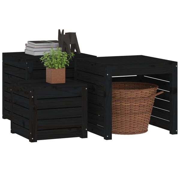 vidaXL 3 pcs conjunto de caixas de jardim pinho maci&ccedil;o preto
