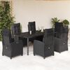 vidaXL 7 pcs conjunto de jantar p/ jardim c/ almofad&otilde;es vime PE preto