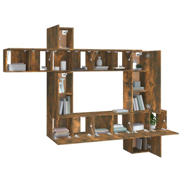 vidaXL Conjunto m&oacute;veis de TV 10 pcs madeira processada carvalho fumado