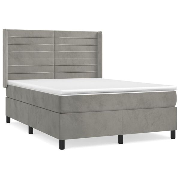 vidaXL Cama com molas/colch&atilde;o 140x190 cm veludo cinzento-claro