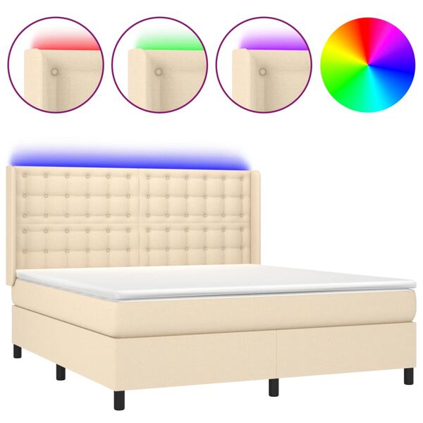 vidaXL Cama box spring c/ colch&atilde;o e LED 160x200 cm tecido cor creme