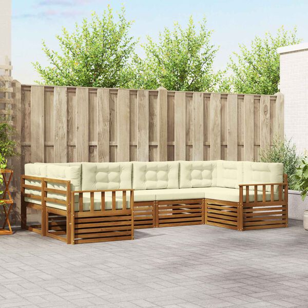 vidaXL Conjunto de Sof&aacute;s para Exterior 6 pcs Natural e Creme