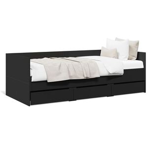 vidaXL Sof&aacute;-cama com gavetas sem colch&atilde;o 90x200 cm preto
