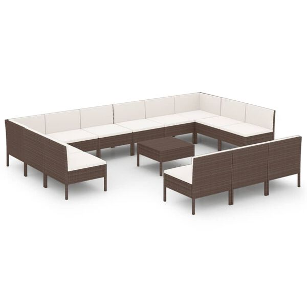 vidaXL 14 pcs conjunto lounge jardim c/ almofad&otilde;es vime PE castanho