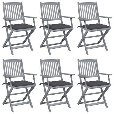 vidaXL Cadeiras exterior dobráveis c/ almofadões 6 pcs acácia maciça