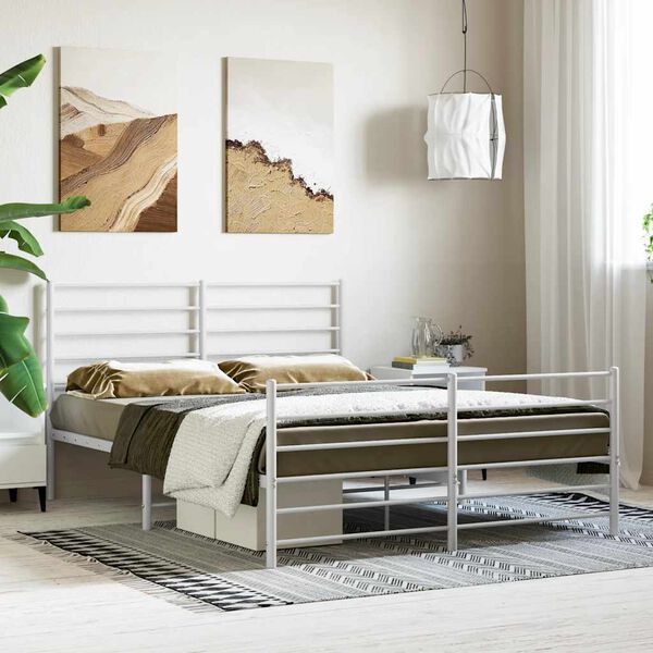 vidaXL Estrutura de cama com cabeceira e p&eacute;s 140x200 cm metal branco