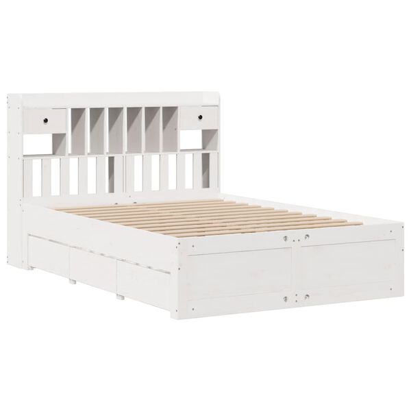 vidaXL Cama com estante sem colch&atilde;o 160x200 cm pinho maci&ccedil;o branco