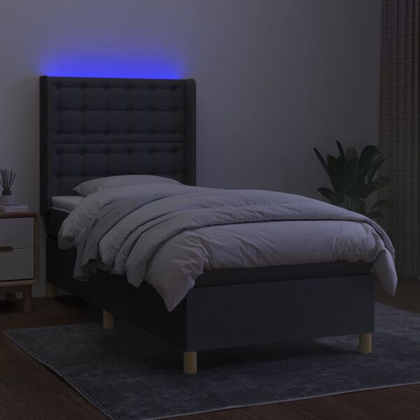 vidaXL Cama box spring c/ colch&atilde;o e LED 100x200 cm tecido cinza-claro