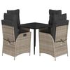 vidaXL 5 pcs conjunto de jantar p/ jardim c/ almofad&otilde;es vime PE cinza