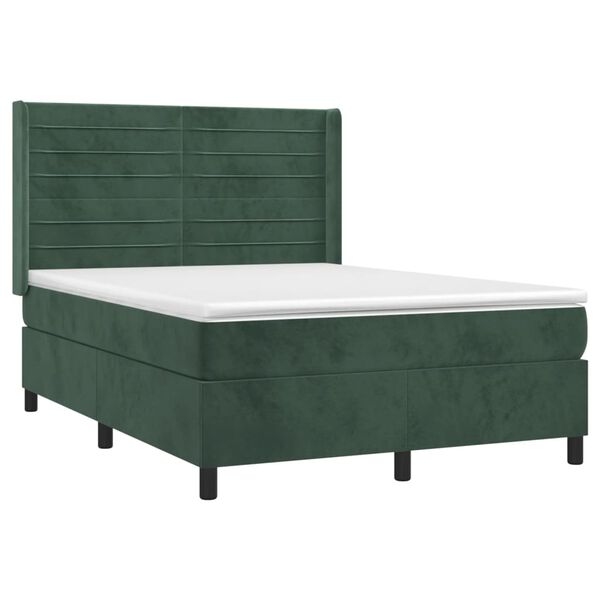 vidaXL Cama com molas/colch&atilde;o 140x190 cm veludo verde-escuro