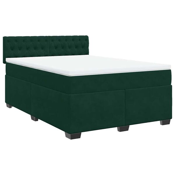 vidaXL Cama com molas/colch&atilde;o 160x200 cm veludo verde-escuro