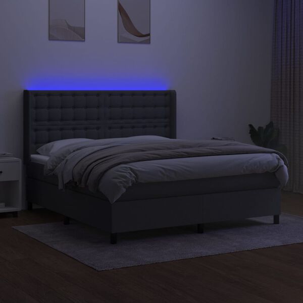 vidaXL Cama box spring c/ colch&atilde;o e LED 160x200 cm tecido cinza-escuro