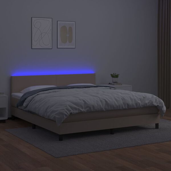 vidaXL Cama box spring c/colch&atilde;o/LED 180x200cm couro artif. cappuccino