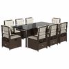 vidaXL 9 pcs conjunto jantar p/ jardim c/ almofad&otilde;es vime PE castanho