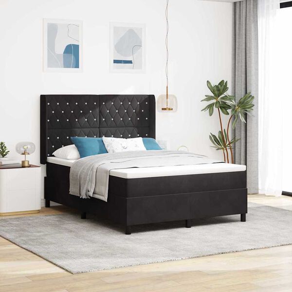 vidaXL Cama Box com colch&atilde;o com cabeceira Preto 160 x 200 cm Veludo