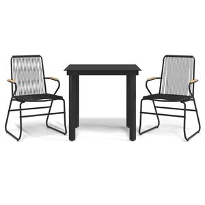 vidaXL 3 pcs conjunto de jantar para jardim vime PVC preto