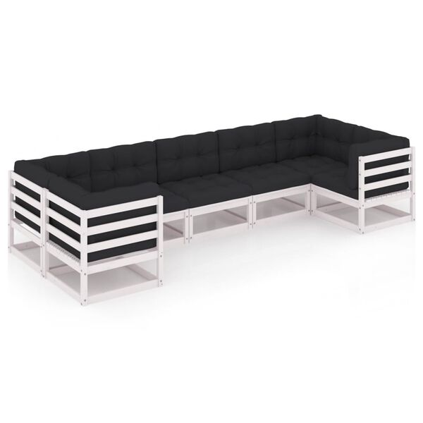 vidaXL 7 pcs conj. lounge de jardim c/ almofad&otilde;es pinho maci&ccedil;o branco