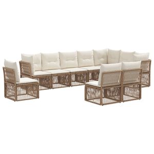 vidaXL Conjunto de Sof&aacute; de Jardim 10 pcs Bege vime PE