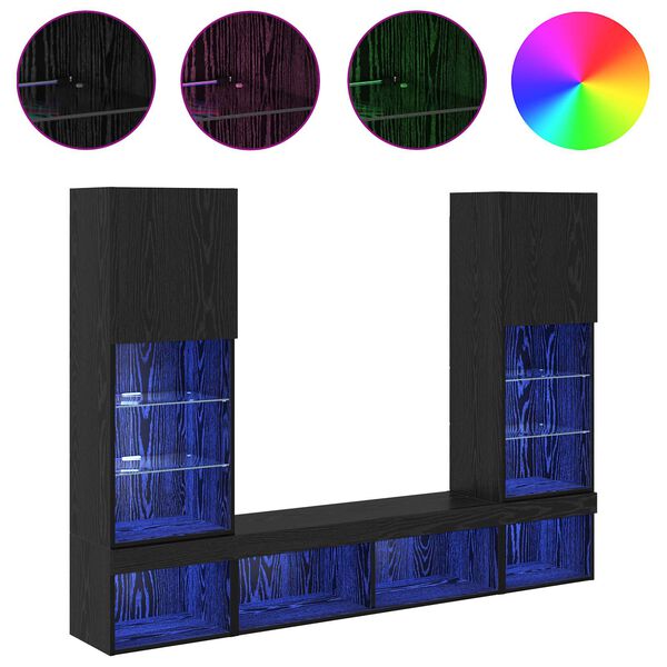 vidaXL Unidades de TV de Parede com LED com led 5 pcs Carvalho Preto