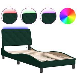 vidaXL Estrutura de cama com LED sem colch&atilde;o 90x200 cm veludo verde-escuro