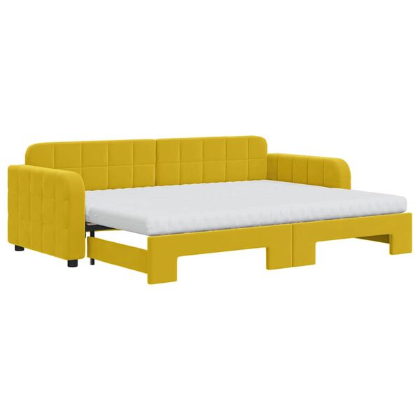 vidaXL Sofá-cama com gavetão e colchões 80x200 cm veludo amarelo