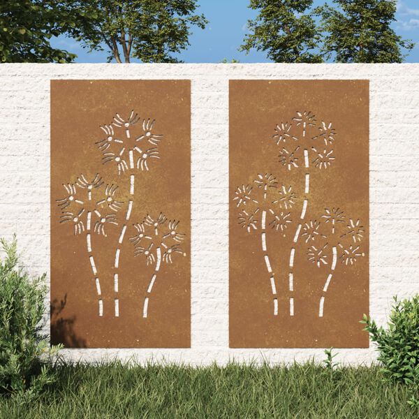 vidaXL Decora&ccedil;&otilde;es p/ muro de jardim 2 pcs a&ccedil;o corten design flores