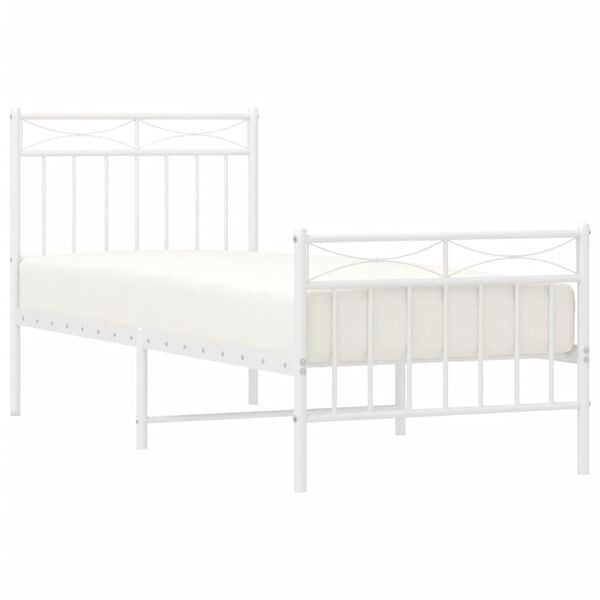 vidaXL Estrutura de cama com cabeceira e p&eacute;s 75x190 cm metal branco