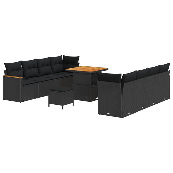 vidaXL Conjunto de Sof&aacute; de Jardim com almofada 12 pcs Preto vime PE