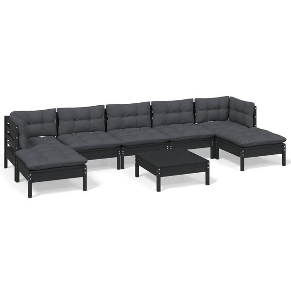 vidaXL 8 pcs conjunto lounge de jardim c/ almofad&otilde;es pinho preto