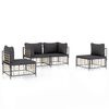 vidaXL 4 pcs conjunto lounge de jardim c/ almofad&otilde;es vime PE antracite