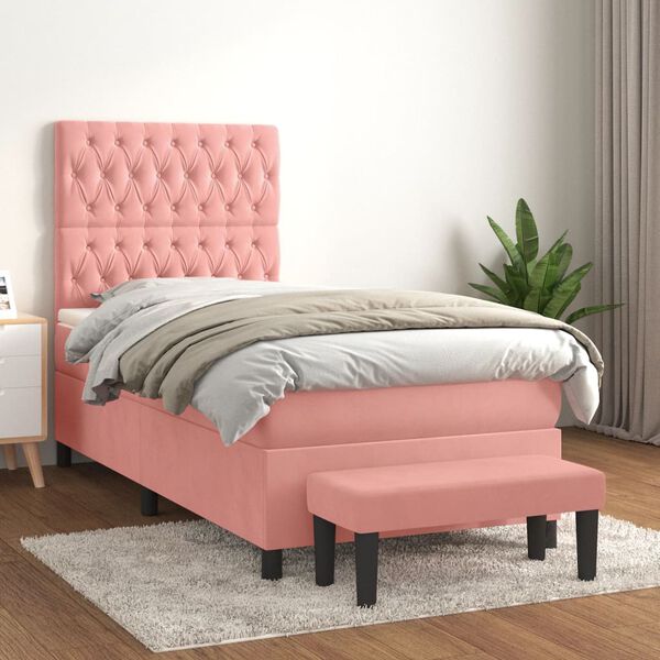 vidaXL Cama com molas/colch&atilde;o 90x190 cm veludo rosa