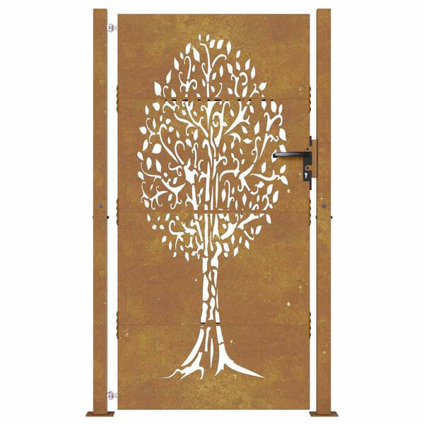 vidaXL Port&atilde;o de jardim 100x175 cm em a&ccedil;o corten com design de &aacute;rvore