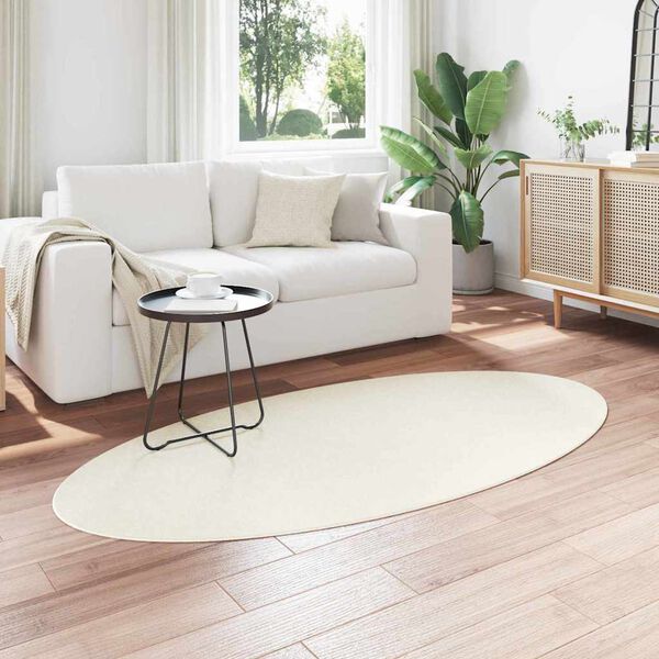 vidaXL Tapetes de &aacute;rea Oval HUARTE Creme 100 x 200 cm 100% Poli&eacute;ster