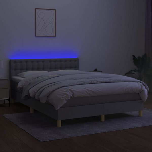 vidaXL Cama box spring c/ colch&atilde;o e LED 140x190 cm tecido cinza-claro