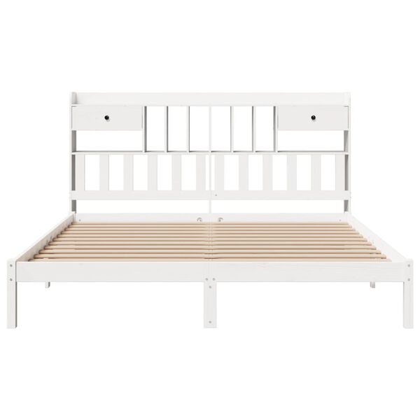vidaXL Cama com estante sem colchão 180x200 cm pinho maciço branco
