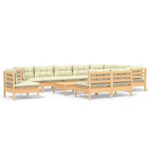 vidaXL 11 pcs conjunto lounge jardim c/ almofad&otilde;es creme pinho maci&ccedil;o