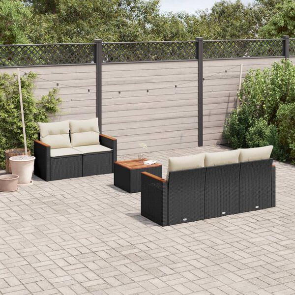 vidaXL 6 pcs conjunto sof&aacute;s de jardim c/ almofad&otilde;es vime PE preto