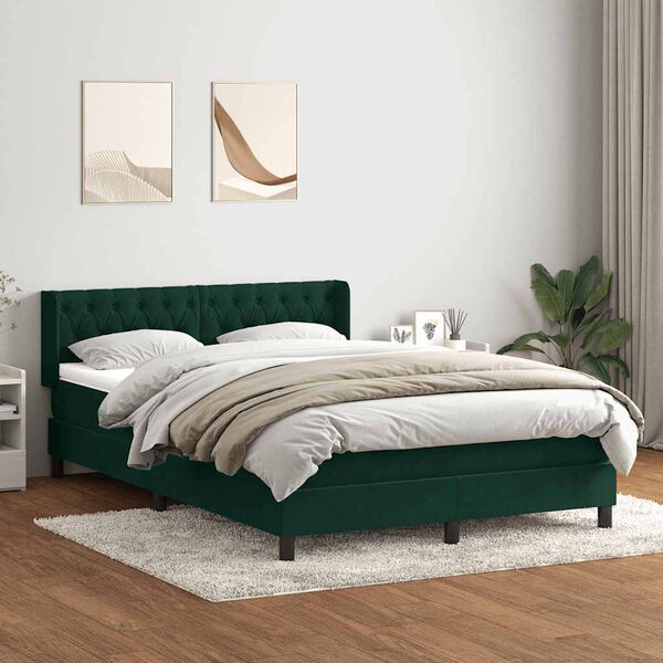 vidaXL Box Cama primavera com Colch&atilde;o Verde Escuro 140x210 cm Veludo