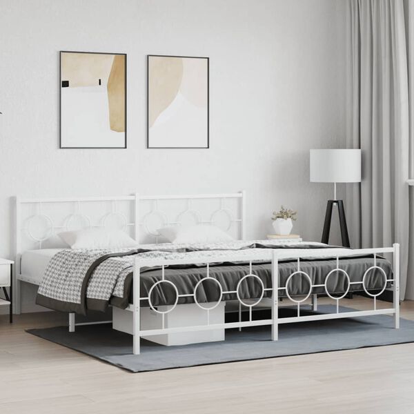 vidaXL Estrutura de cama com cabeceira e pés 193x203 cm metal branco