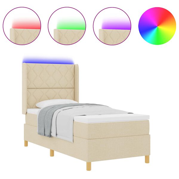 vidaXL Cama Box com colch&atilde;o com cabeceira Creme 140 x 200 cm tecido