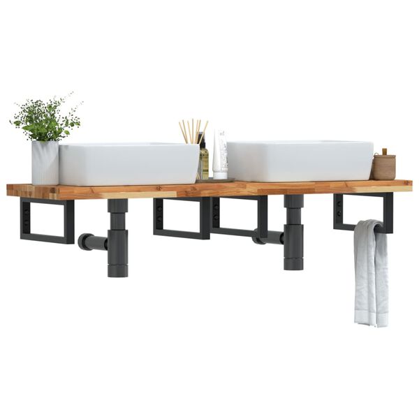 vidaXL Prateleira de parede p/ lavat&oacute;rio a&ccedil;o/madeira de ac&aacute;cia maci&ccedil;a